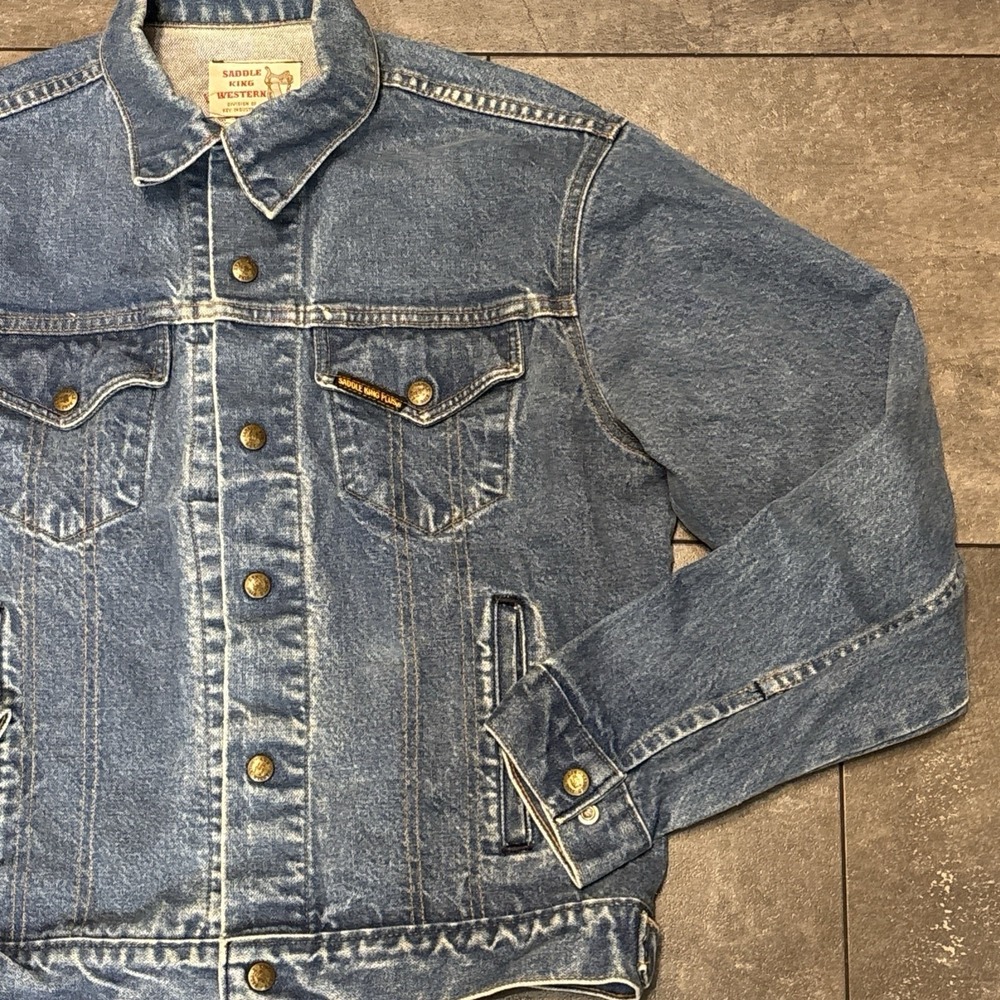Saddle King Western Distressed Denim Jacket Men's Vintage Size 40 Sm/Med 21" Pit